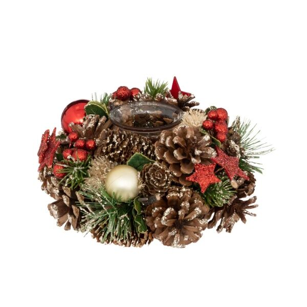 Novogodišnja dekoracija svećnjak sa šišarkama (191356)