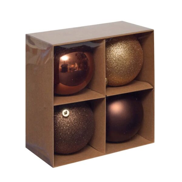 Set novogodišnjih kugli x4 100mm sort braon (207482)