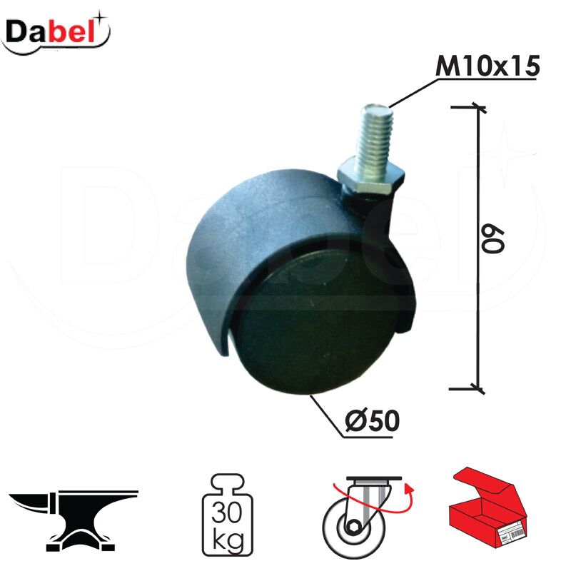 Točkić rotirajući T4103 Crna fi50x60/M10x15mm OPD 0206219